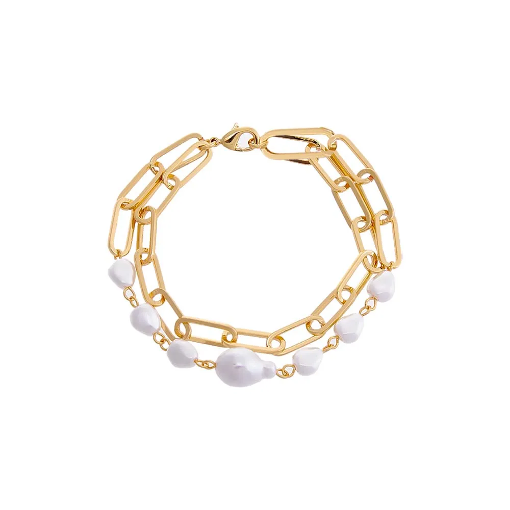 Multi Pearl & Paperclip Double Bracelet sold by Adina Eden's