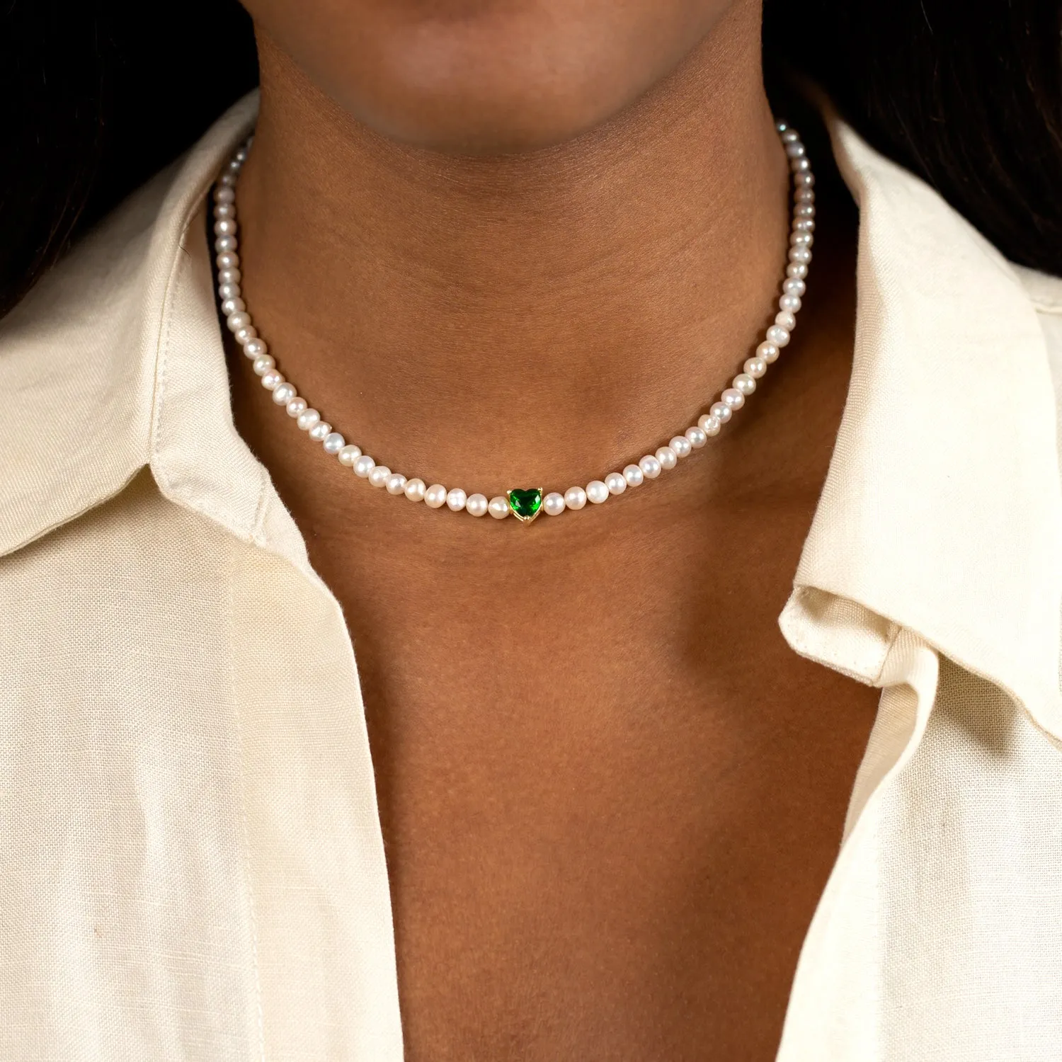 Colored CZ Heart Pearl Choker sold by Adina Eden's product image thumbnail 2