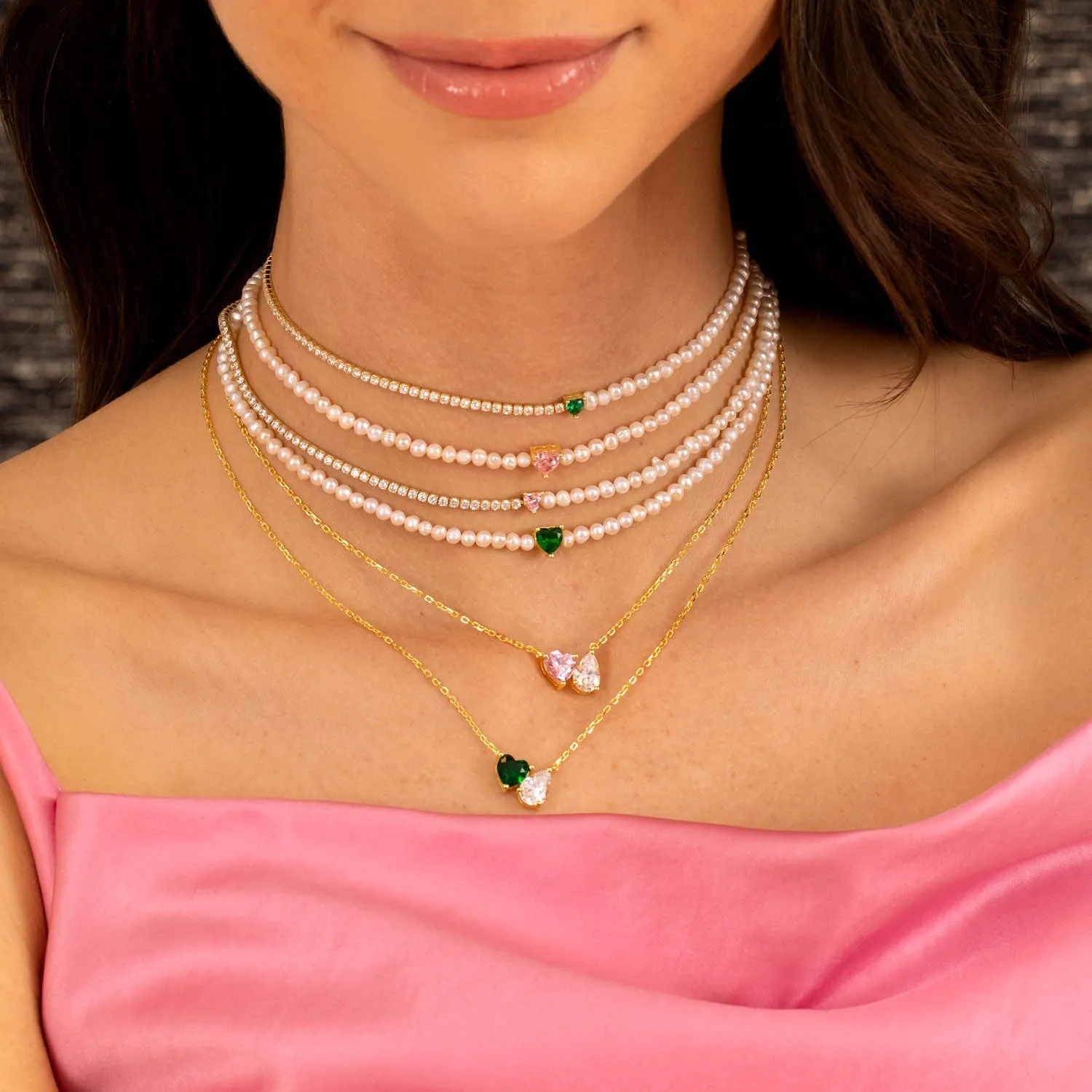 Colored CZ Heart Pearl Choker sold by Adina Eden's product image thumbnail 3