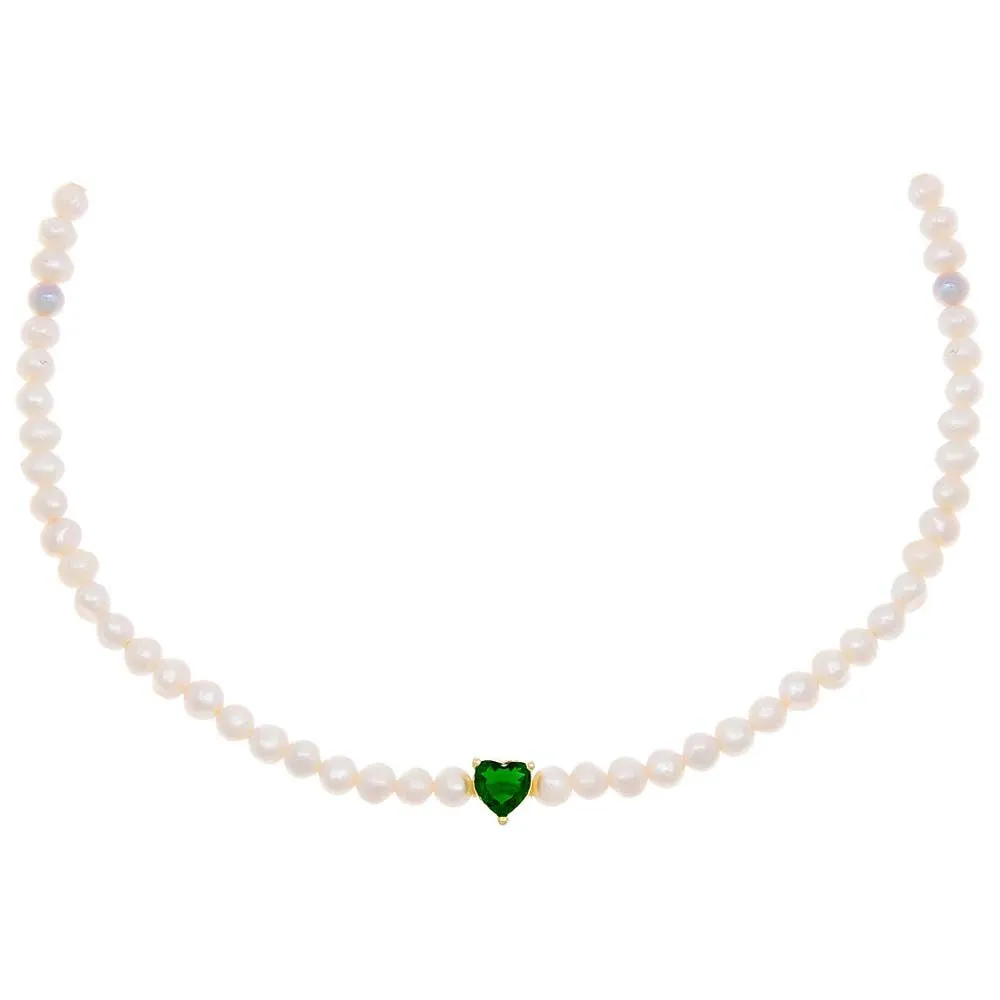 Colored CZ Heart Pearl Choker sold by Adina Eden's