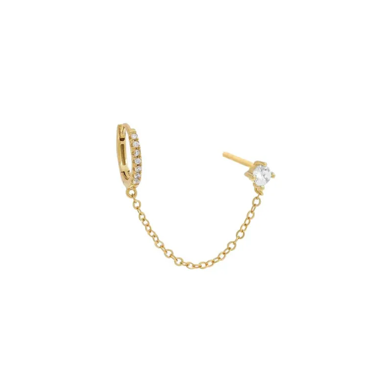 Colored Solitaire Stud X Huggie Chain Earring sold by Adina Eden's