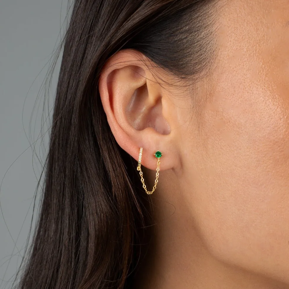 Colored Solitaire Stud X Huggie Chain Earring sold by Adina Eden's product image thumbnail 2