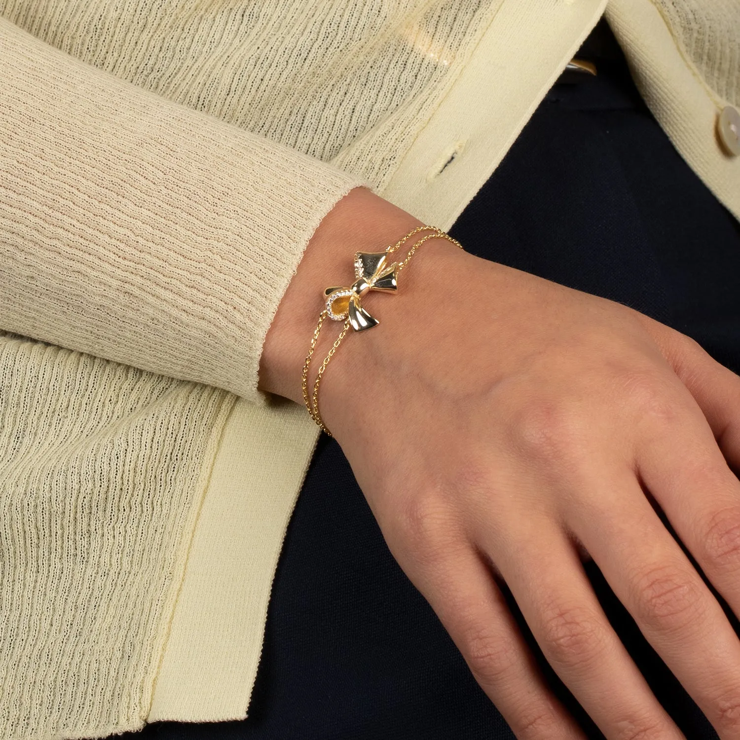 Pave Outlined Bow Tie Pendant Bracelet sold by Adina Eden's product image thumbnail 2