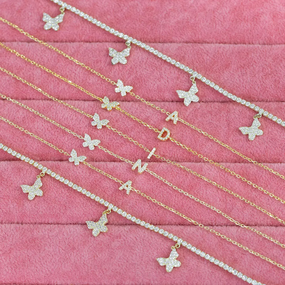 Pavé Butterfly Initial Bracelet sold by Adina Eden's product image thumbnail 5