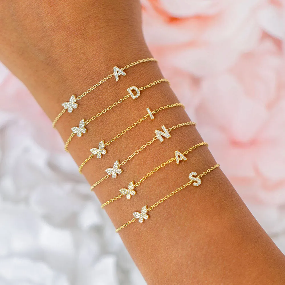 Pavé Butterfly Initial Bracelet sold by Adina Eden's product image thumbnail 4