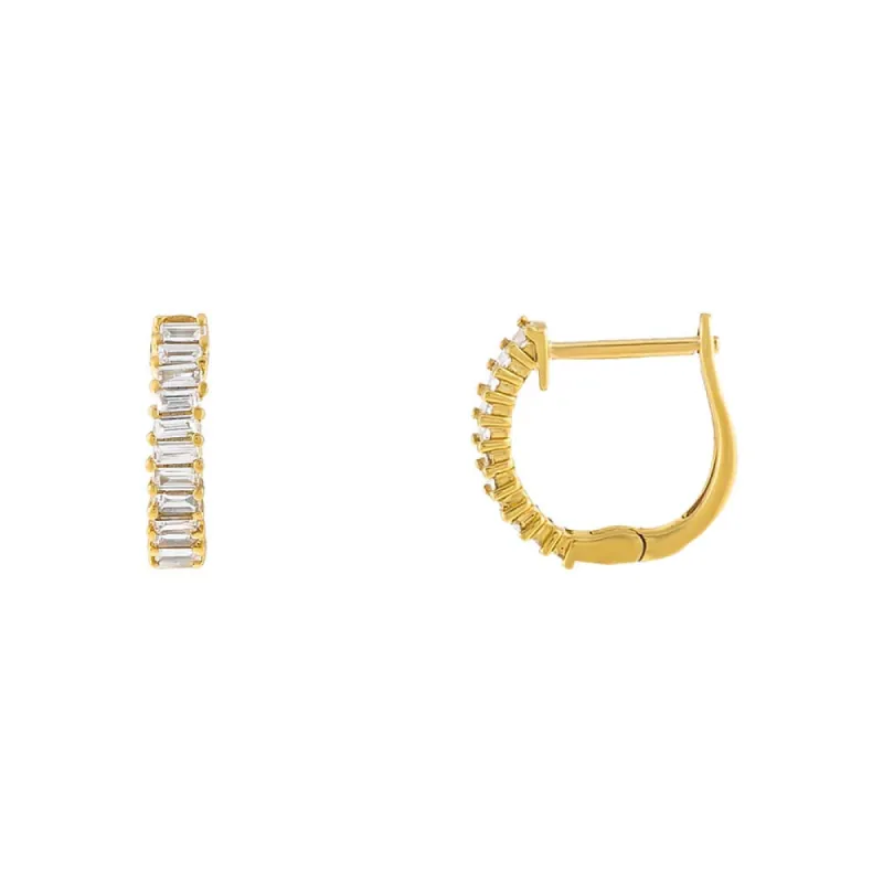 Baguette Diamond Huggie Earring 18K sold by Adina Eden's