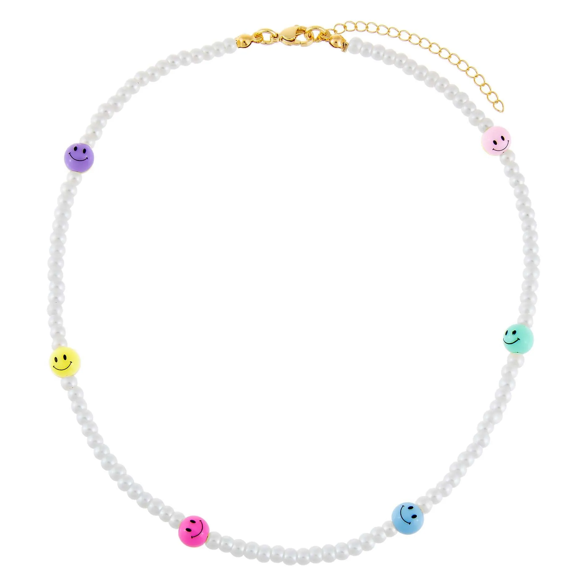 Multi Pastel Smiley Face Pearl Necklace sold by Adina Eden's product image thumbnail 3