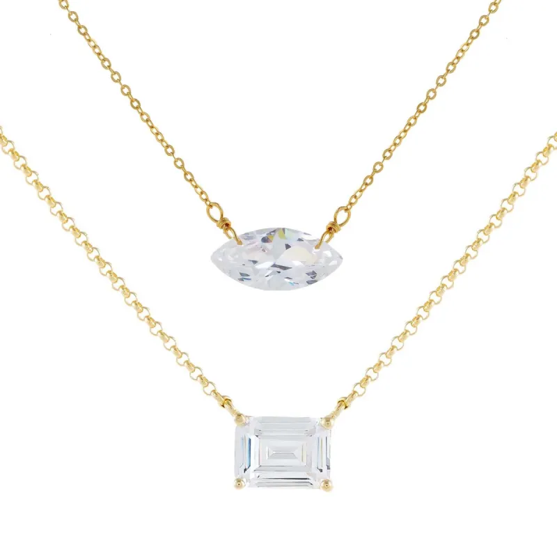 Baguette X Marquise Necklace Combo Set sold by Adina Eden's
