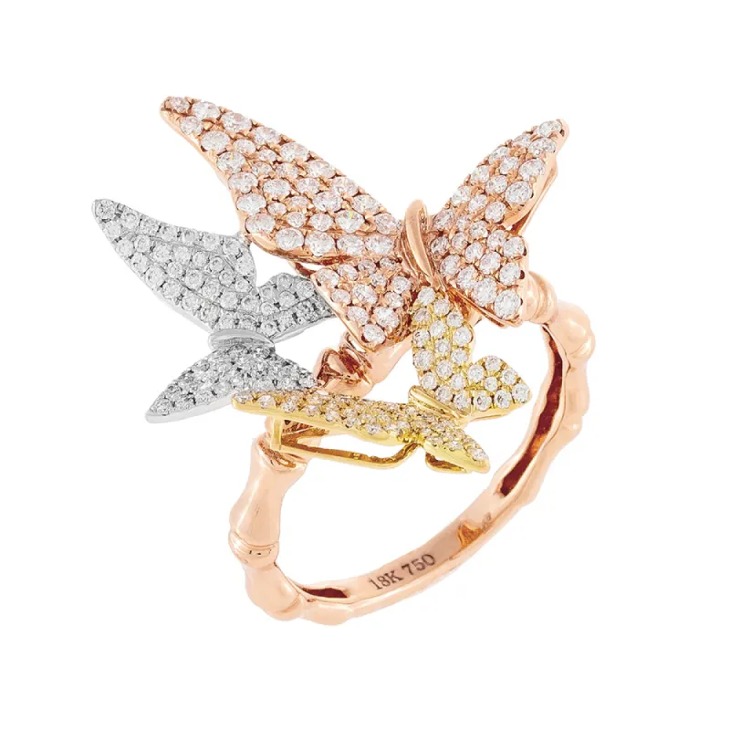 Diamond Trio Butterfly Bamboo Ring 18K sold by Adina Eden's