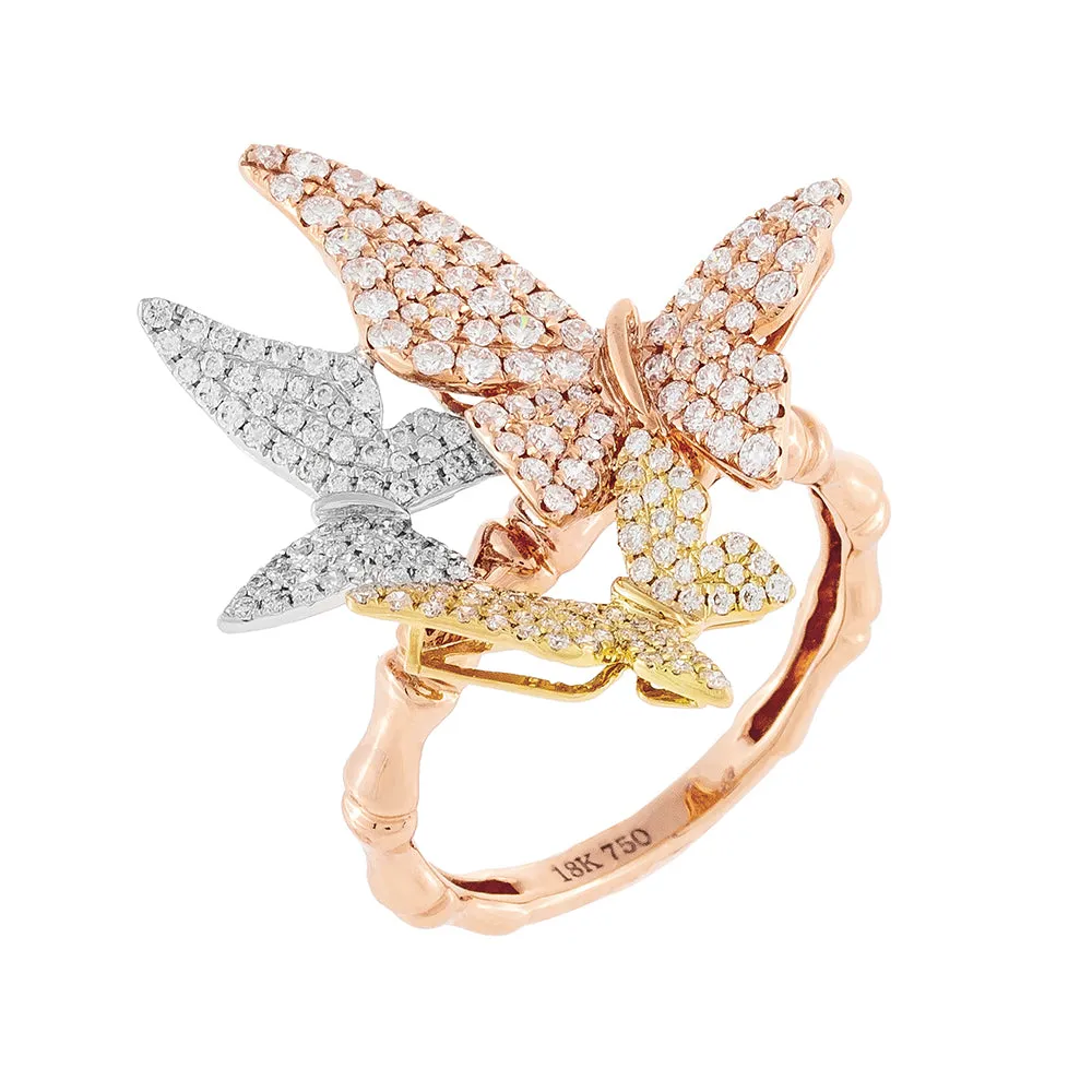Diamond Trio Butterfly Bamboo Ring 18K sold by Adina Eden's