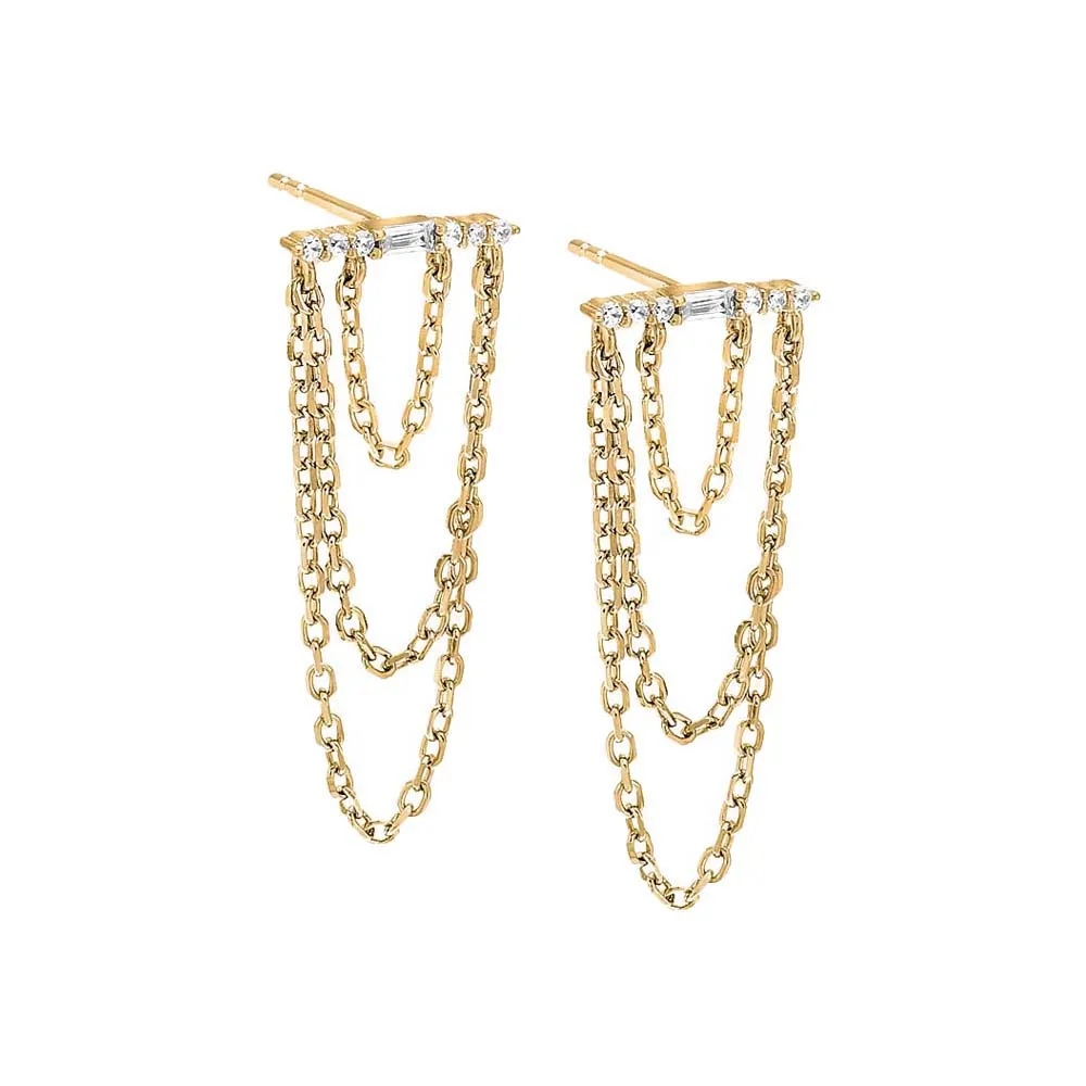 Drop Chain Pavé Bar Stud Earring sold by Adina Eden's