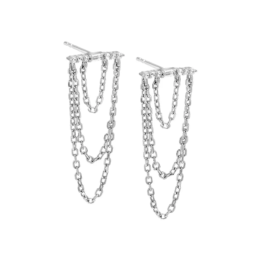 Drop Chain Pavé Bar Stud Earring sold by Adina Eden's product image thumbnail 4