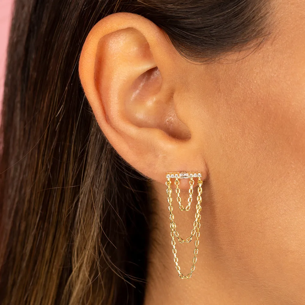 Drop Chain Pavé Bar Stud Earring sold by Adina Eden's product image thumbnail 2