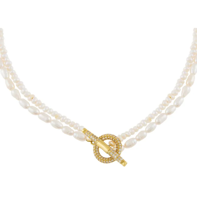 Double Freshwater Pearl Pavé Toggle Necklace sold by Adina Eden's