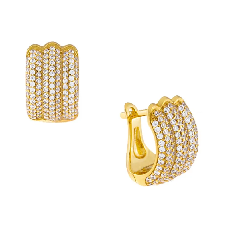 Triple Puffed Pavé Huggie Earring sold by Adina Eden's