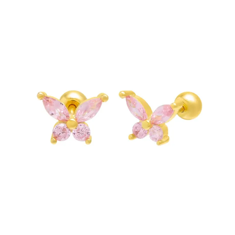 Pink Butterfly Threaded Ball Stud Earring sold by Adina Eden's