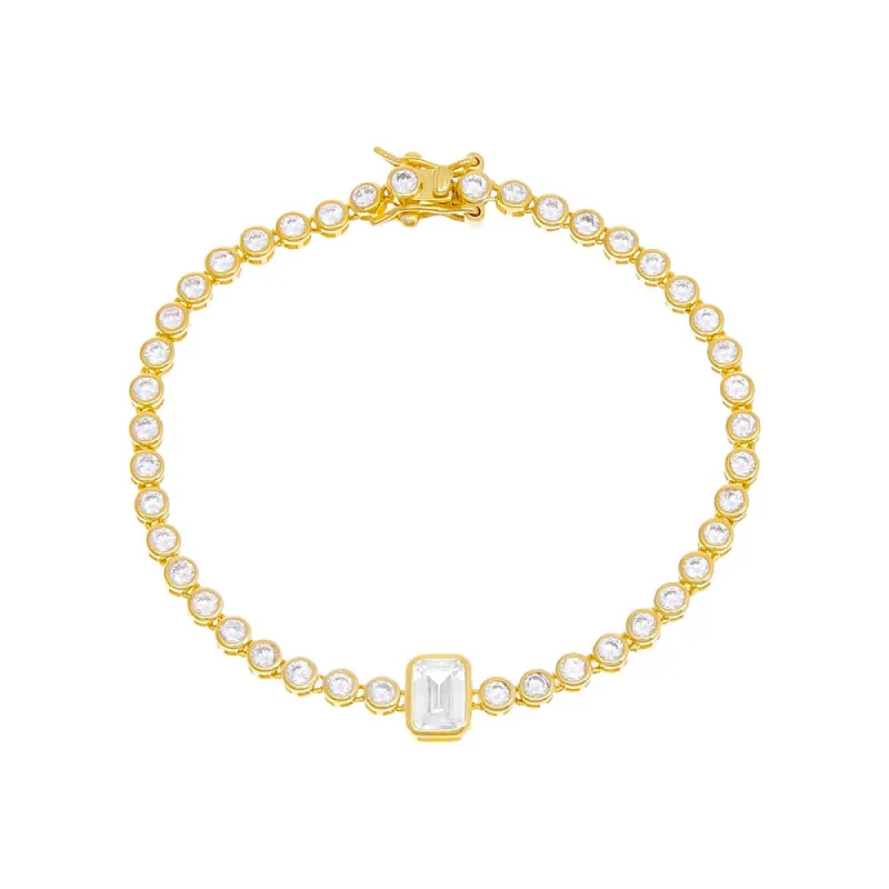 Colored Emerald Bezel Tennis Bracelet sold by Adina Eden's