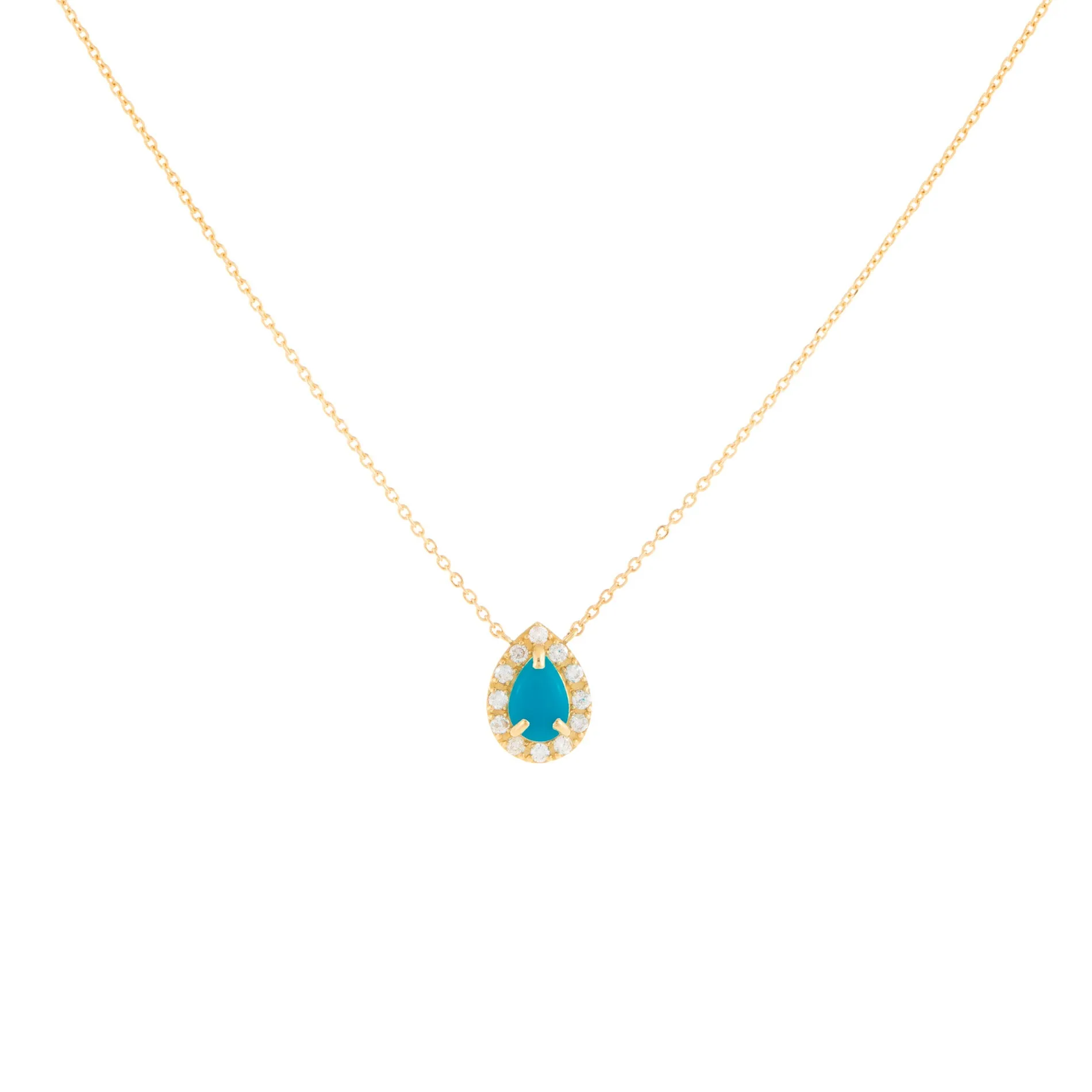 Diamond X Turquoise Pear Necklace 14K sold by Adina Eden's