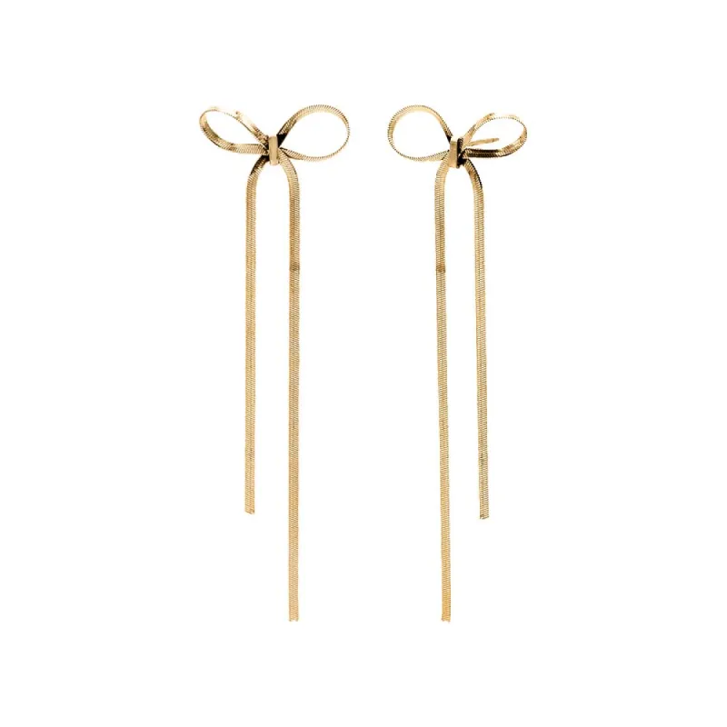 Herringbone Bow Tie Long Drop Stud Earring sold by Adina Eden's