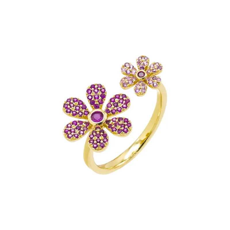 Pink CZ Double Flower Open Ring sold by Adina Eden's
