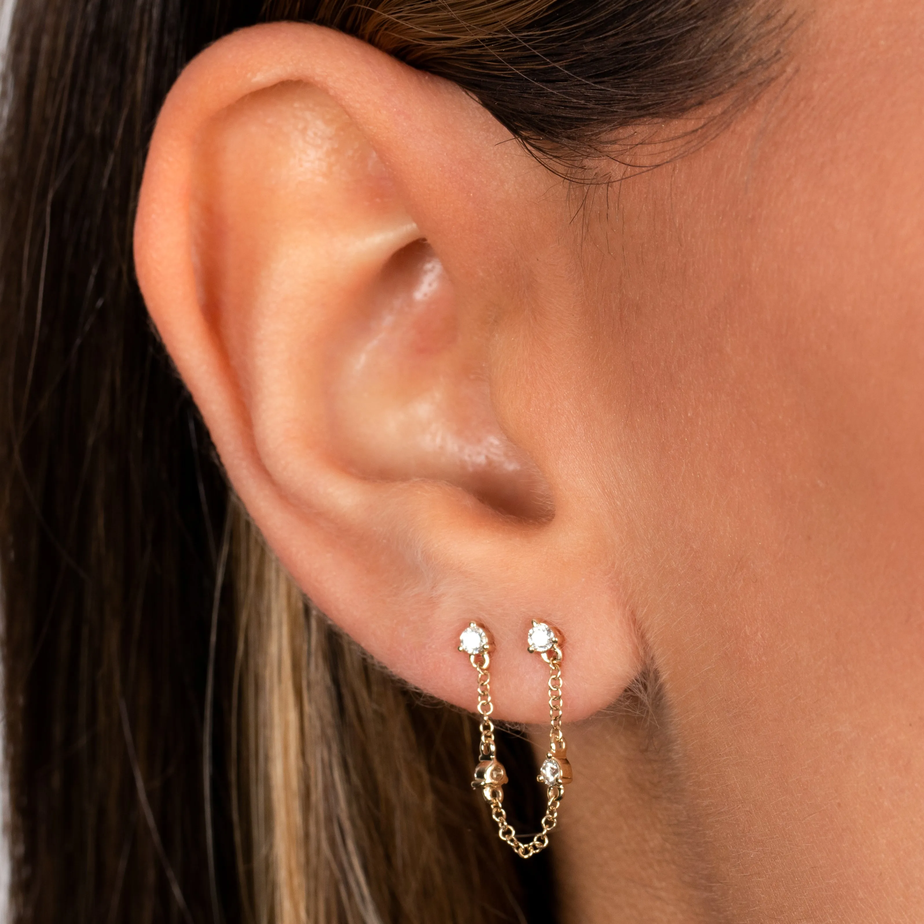 Diamond Multi Stone Double Chain Stud Earring 14K sold by Adina Eden's product image thumbnail 2