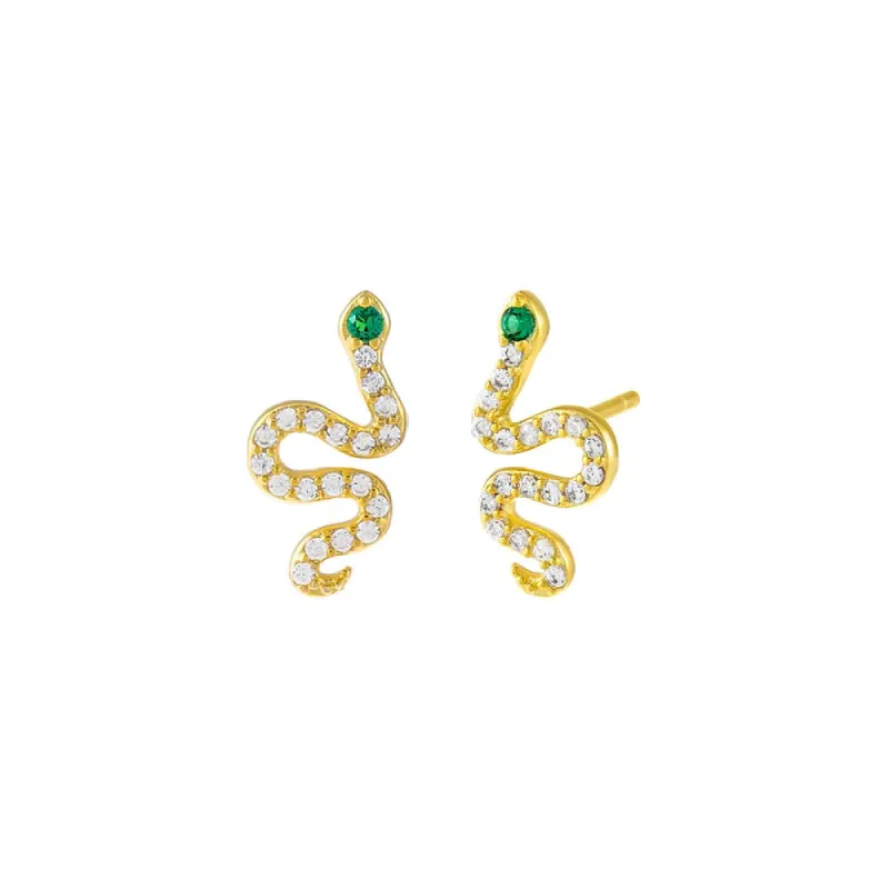 CZ Emerald Green Snake Stud Earring sold by Adina Eden's