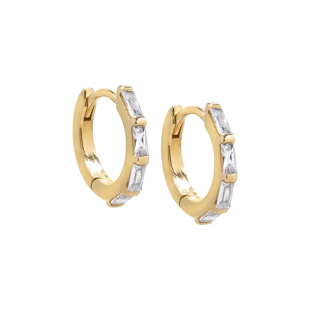 Mini Multi Baguette Huggie Earring 14K sold by Adina Eden's
