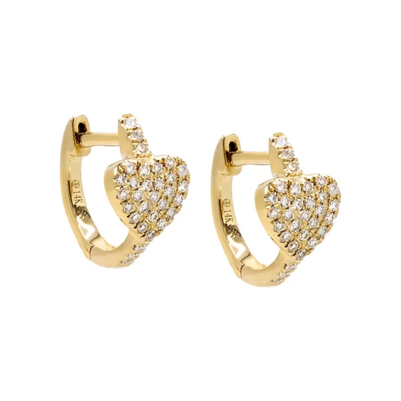 Diamond Pave Heart Huggie Earring 14K sold by Adina Eden's