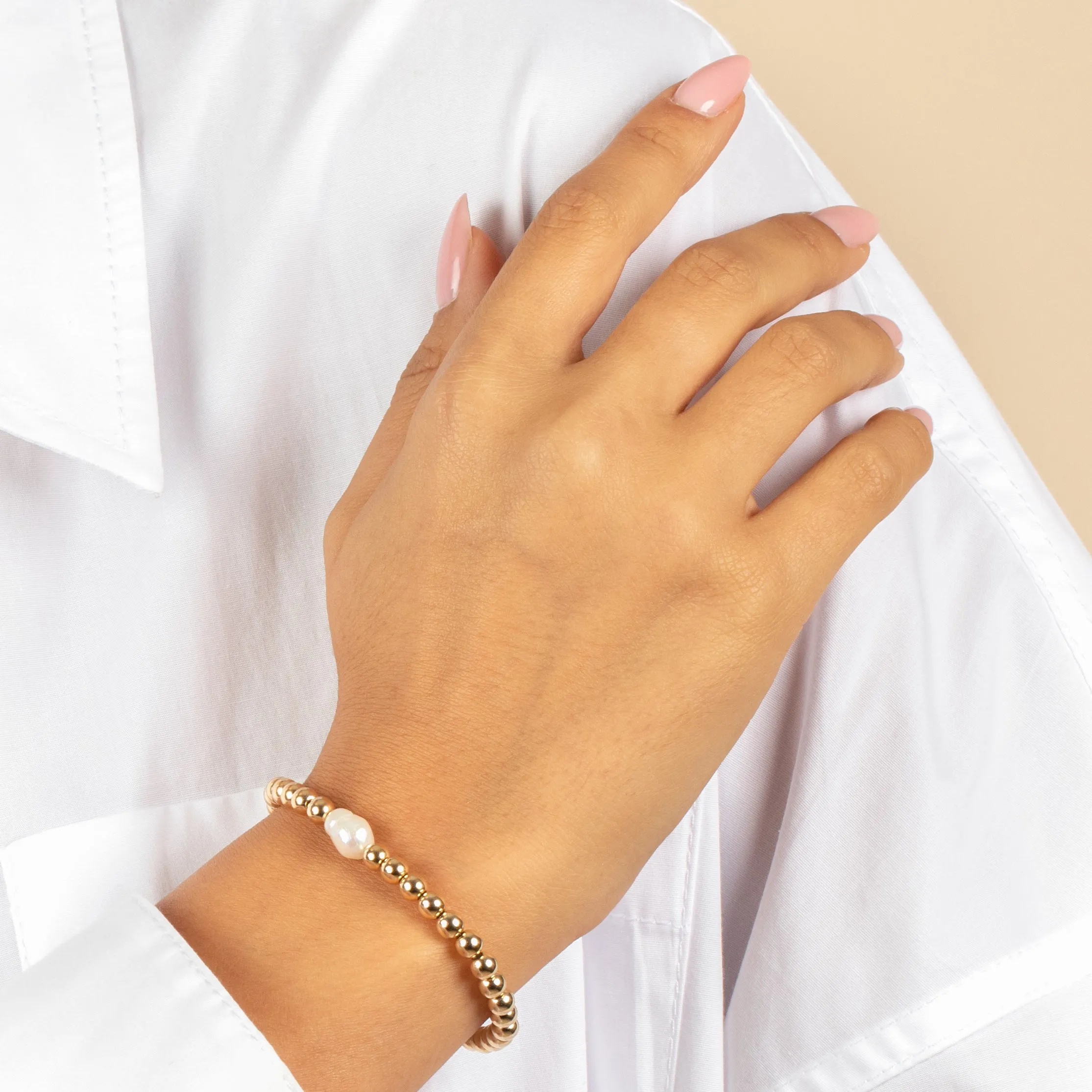 Pearl X Beaded Ball Stretch Bracelet sold by Adina Eden's product image thumbnail 2