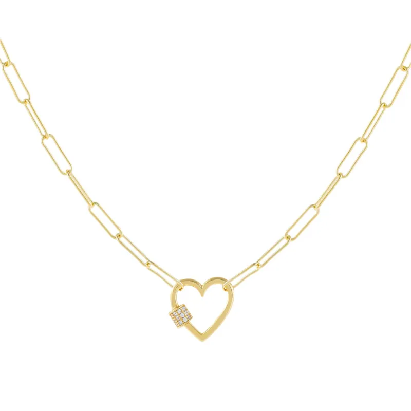 Pavé Heart Toggle Oval Link Necklace sold by Adina Eden's