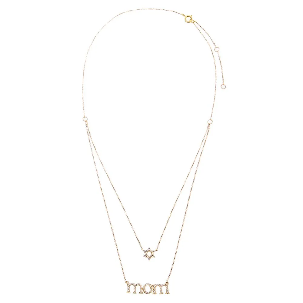 Diamond Pave Star Of David X Mom Two In One Necklace 14K sold by Adina Eden's product image thumbnail 3