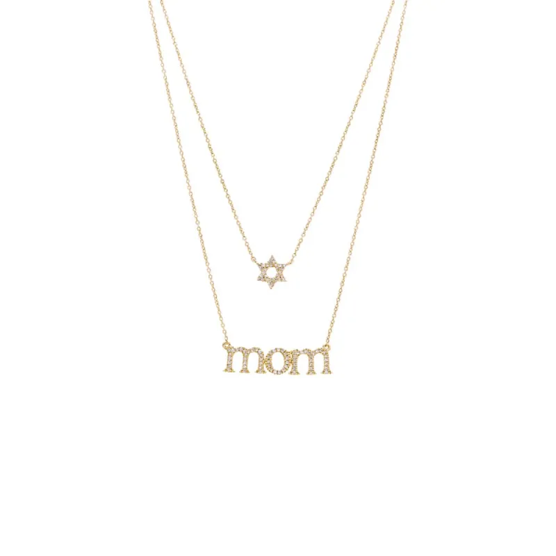Diamond Pave Star Of David X Mom Two In One Necklace 14K sold by Adina Eden's