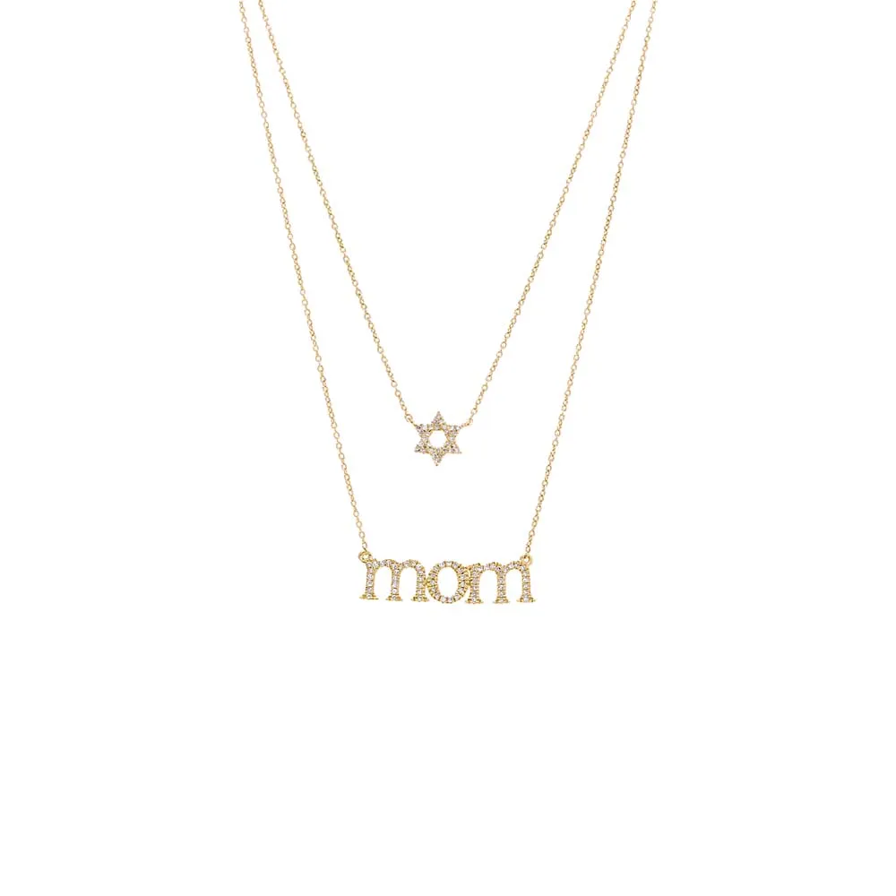 Diamond Pave Star Of David X Mom Two In One Necklace 14K sold by Adina Eden's