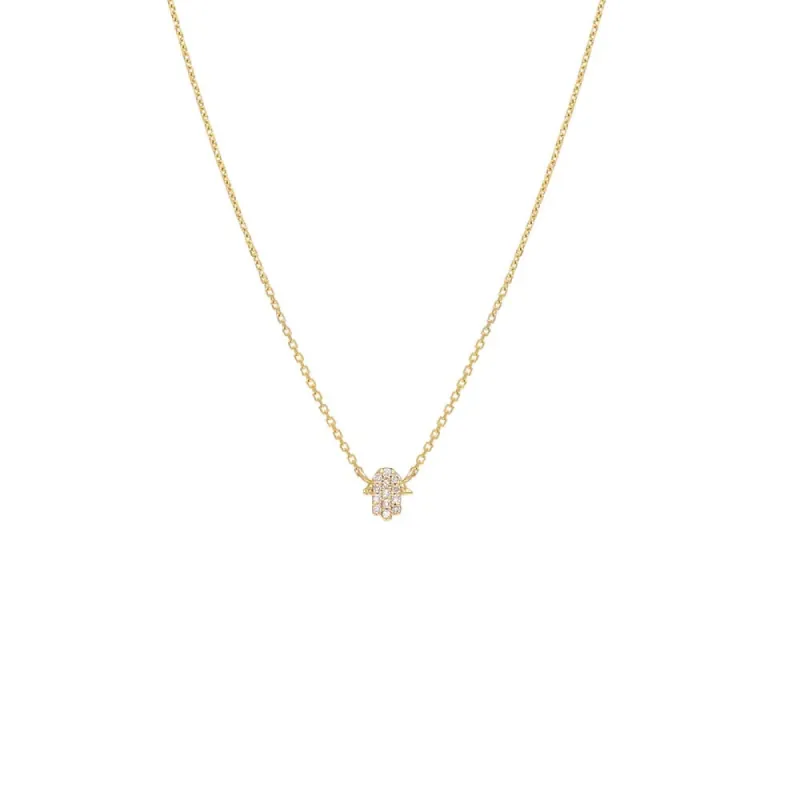 Petite Diamond Hamsa Necklace 14K sold by Adina Eden's