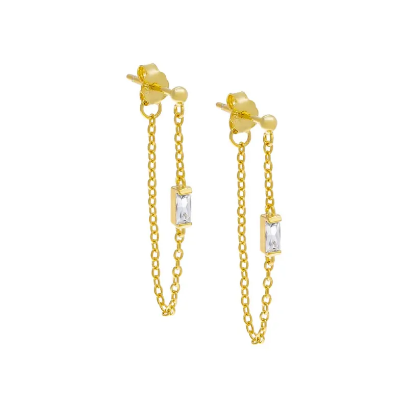 CZ Baguette Front Back Chain Stud Earring sold by Adina Eden's