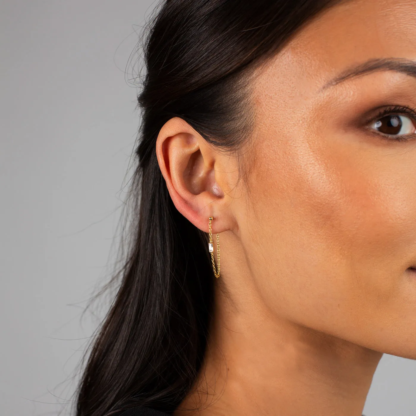 CZ Baguette Front Back Chain Stud Earring sold by Adina Eden's product image thumbnail 2