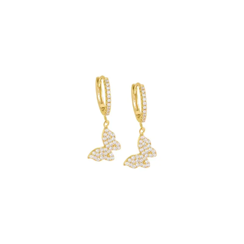 Pavé Dangling Butterfly Huggie Earring sold by Adina Eden's