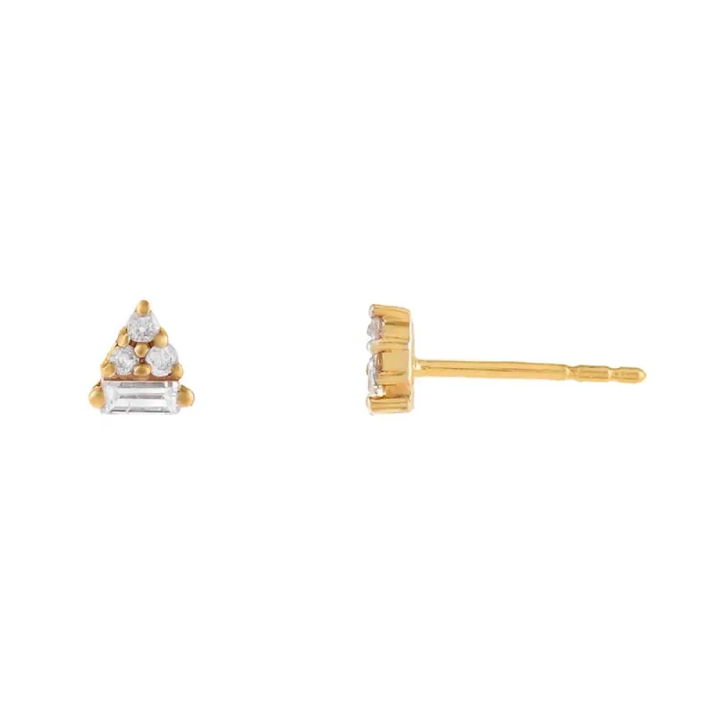Baguette Triangle Diamond Stud Earring 14K sold by Adina Eden's