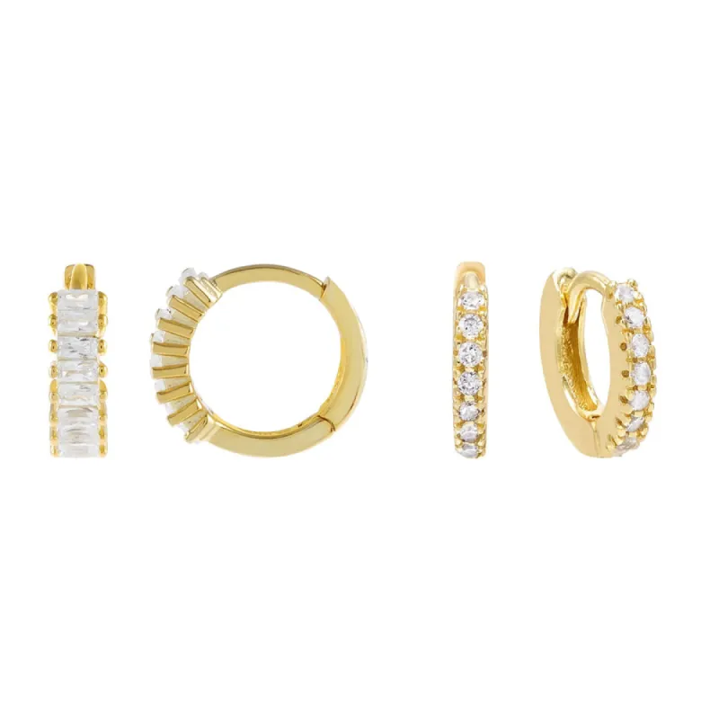 CZ X Baguette Huggie Earring Combo Set sold by Adina Eden's