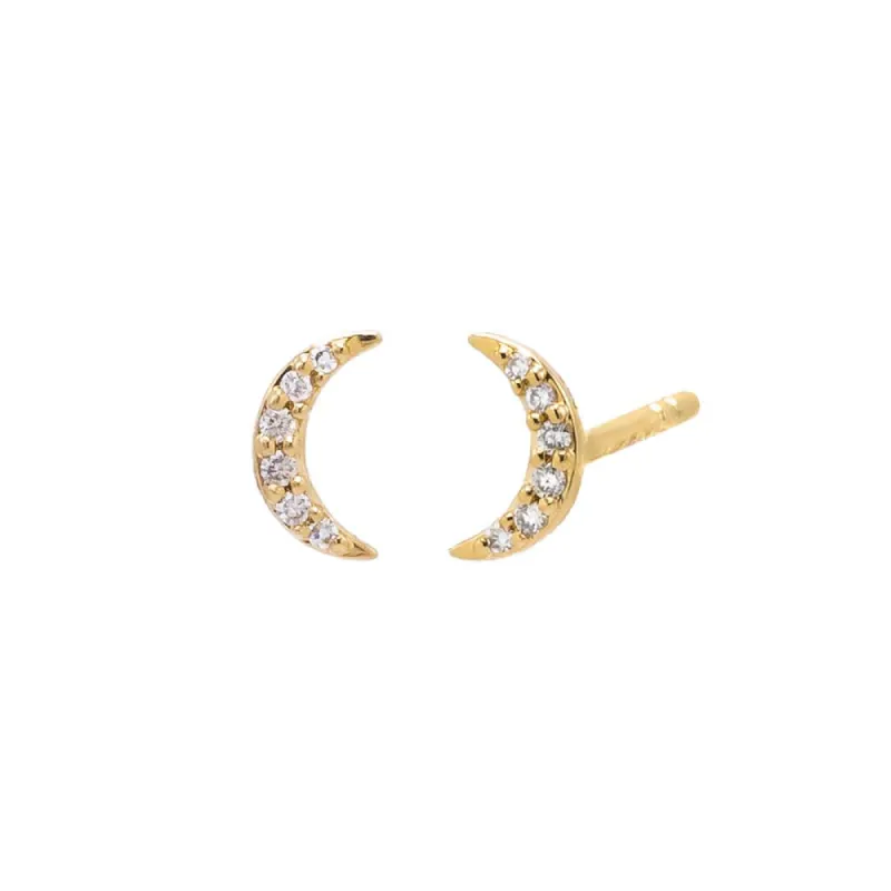Diamond Pave Crescent Stud Earring 14K sold by Adina Eden's