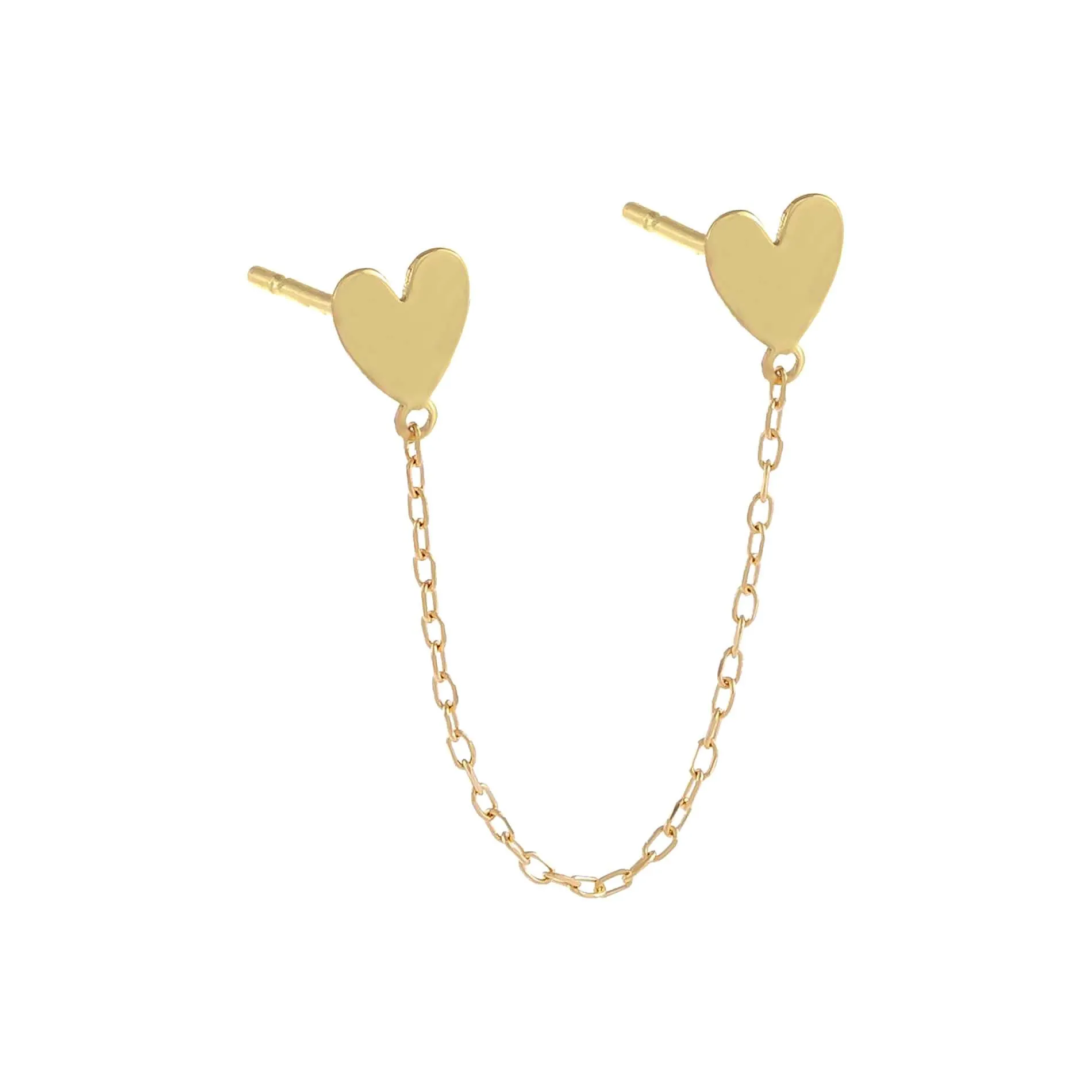 Double Heart Chain Stud Earring 14K sold by Adina Eden's