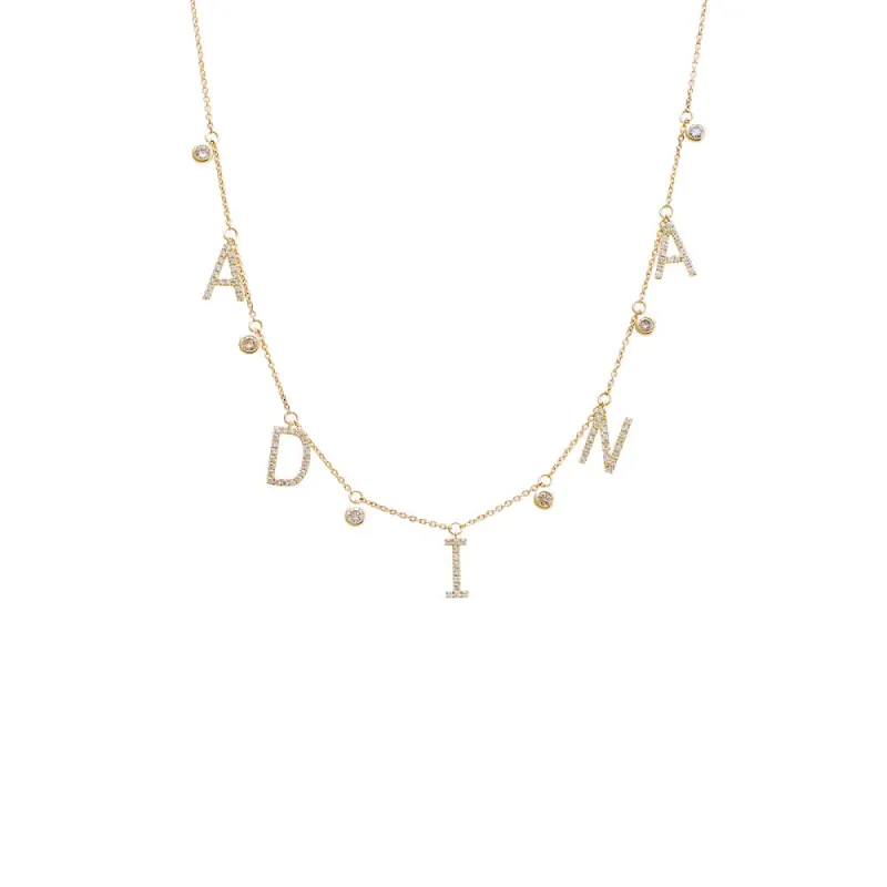 Diamond Pave Dangling Name X Bezels Necklace 14K sold by Adina Eden's