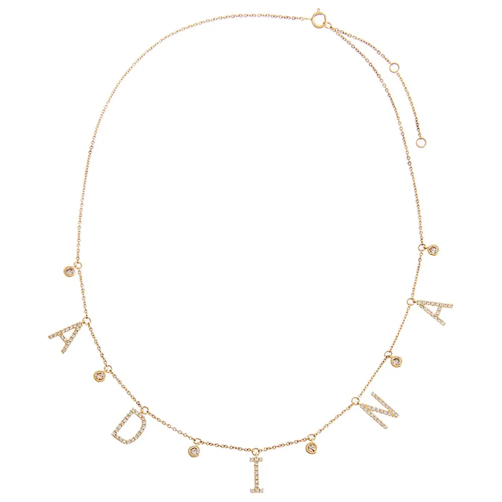 Diamond Pave Dangling Name X Bezels Necklace 14K sold by Adina Eden's product image thumbnail 3