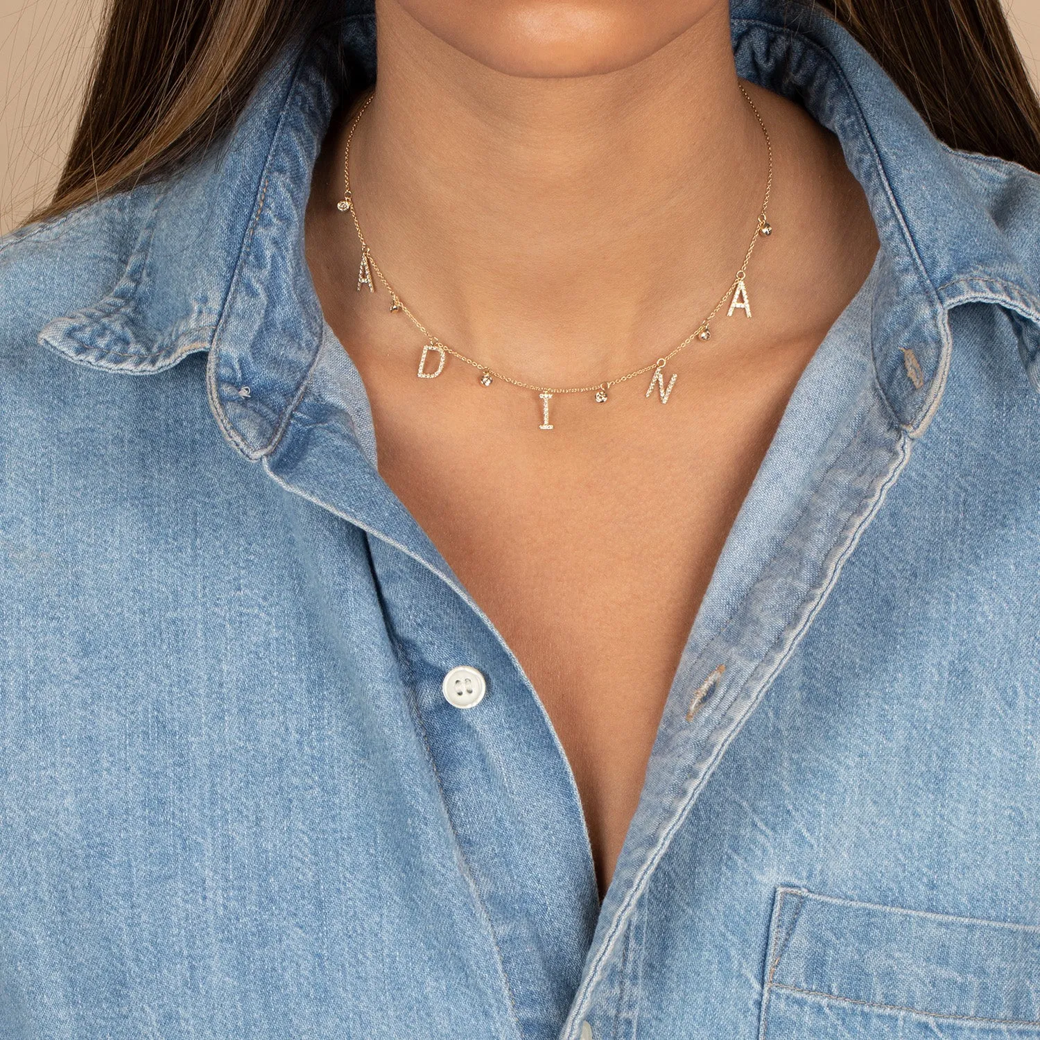 Diamond Pave Dangling Name X Bezels Necklace 14K sold by Adina Eden's product image thumbnail 2