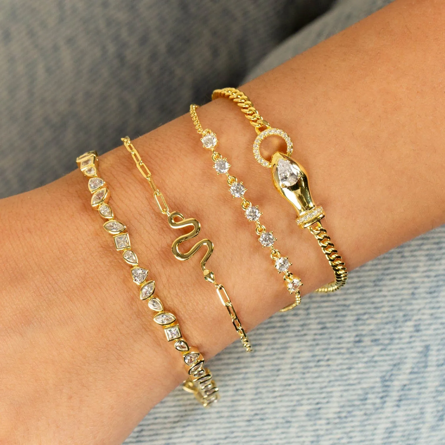 Pavé Snake Interlocked Chain Bracelet sold by Adina Eden's product image thumbnail 2