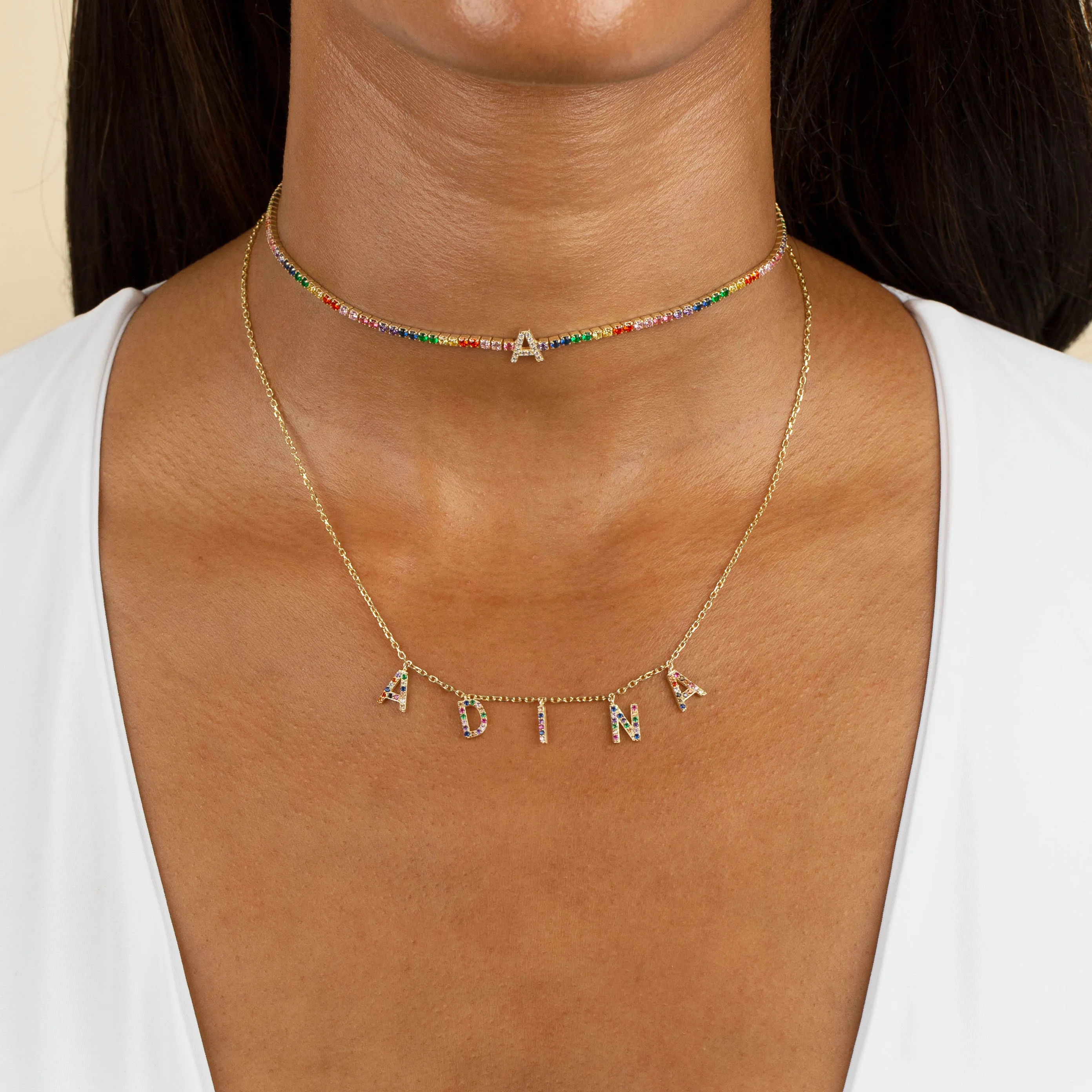 Rainbow Block Name Necklace sold by Adina Eden's product image thumbnail 2