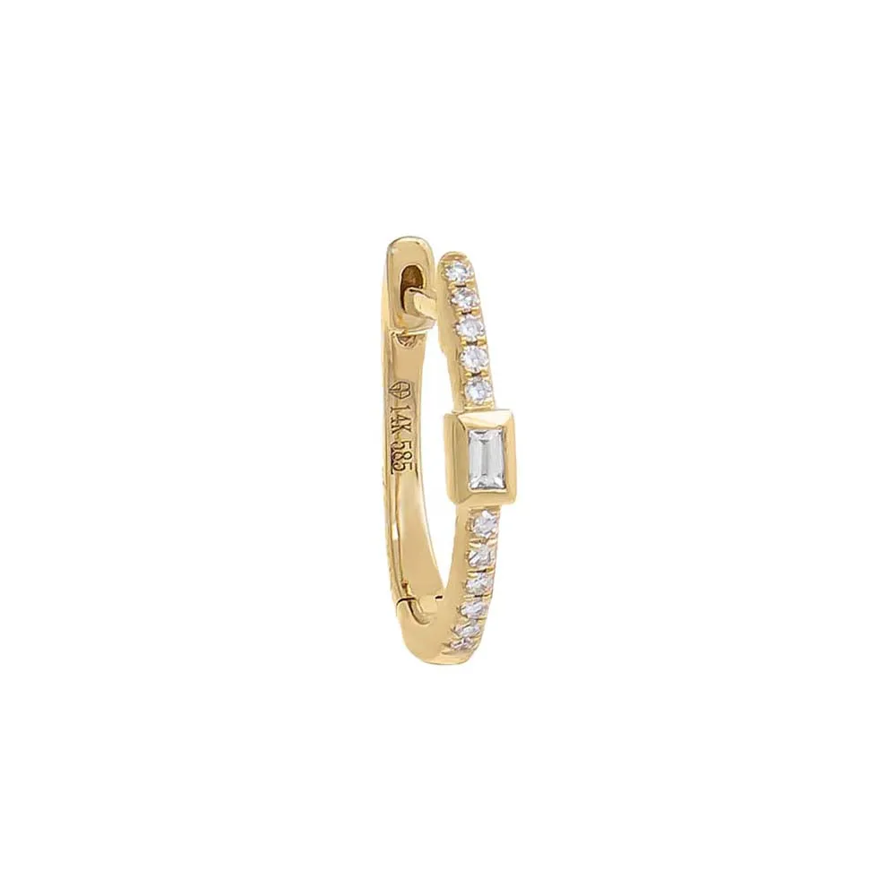 Pavé Diamond & Baguette Bezel Huggie Earring 14K sold by Adina Eden's product image thumbnail 5