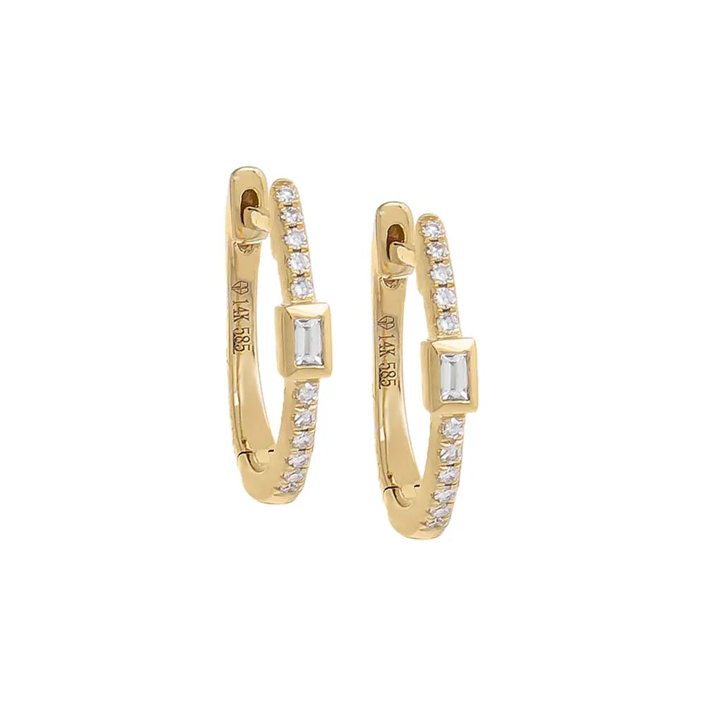Pavé Diamond & Baguette Bezel Huggie Earring 14K sold by Adina Eden's
