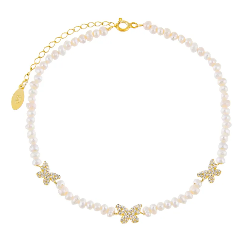 CZ Butterfly Pearl Anklet sold by Adina Eden's