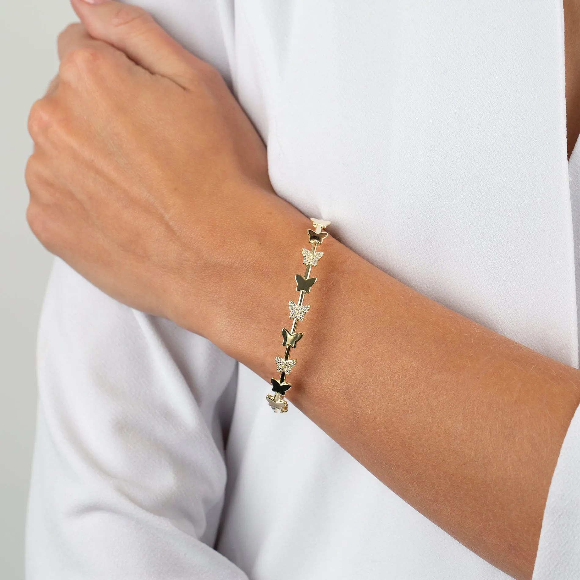 Pavé X Solid Butterfly Bangle sold by Adina Eden's product image thumbnail 2